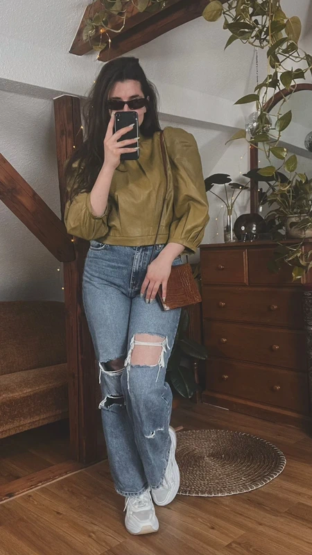 Green faux leather blouse | Size 38