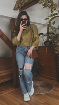 Green faux leather blouse | Size 38